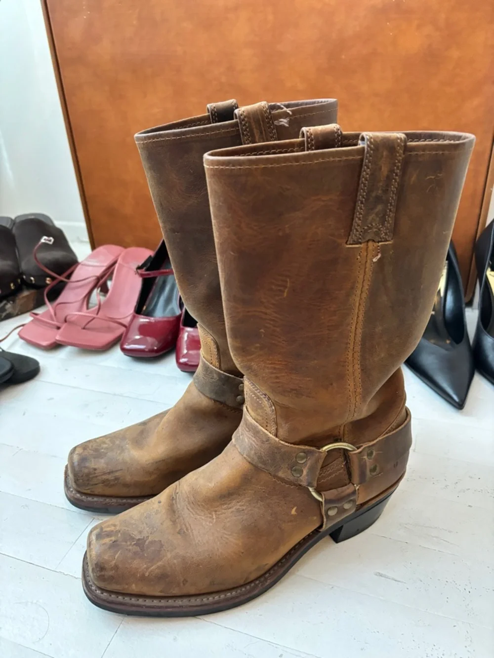 Frye Brown Leather Harness Boots - Picture 3 of 6